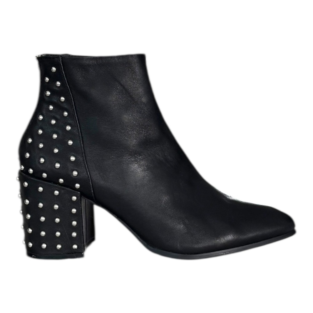 Steve Madden Leather Ankle Boots 8 Black Silver Studs Bikercore Grunge Rockstar - Picture 7 of 10